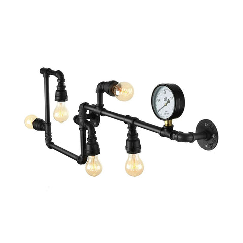 Industrial Retro Vintage Style Farmhouse Steam Punk Water Pipe Wall Sconce Light Dope Rustic Vibe Includes Five 40W E26 Bulbs Indoor Hallway Barn Lamp 36 Inch Long 14 Inch High Black Iron Pipe Fixture