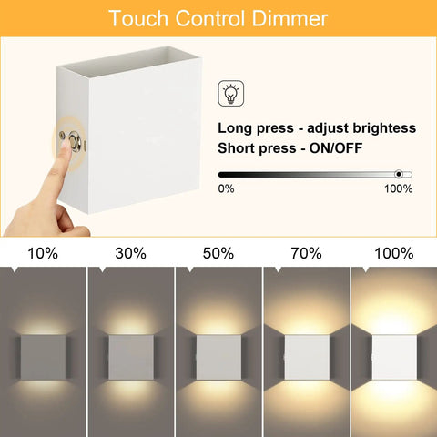 Diagram showing touch control dimmer for Rechargeable Battery Powered Touch Wall Sconce Set Of 2 White Small Up And Down Wall Lights.