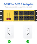 Beefy Magnetic Power Strip With 8 Outlets, 6Ft Cord, Yellow, 20A Switch, Grounding Protection, 4800J Surge, NEMA 5-15P Plug, Built For Garage And Workshop Use, front view