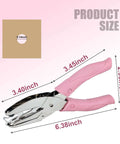 Handheld Circle Hole Punch One Ninth Inch Three Mm tool with pink grip, showing dimensions, ideal for paper and PVC card projects