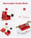 Badass Pocket Hole Jig Kit With Adjustable Drill Guide for Tight Woodworking Joints, featuring removable guide block for precision cuts.