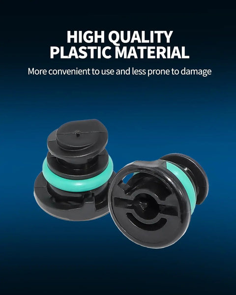 No Leak Oil Drain Plug Set With Removal Tool 6 Pack Compatible With Volkswagen 1.8L 2.0L and Audi Models, close-up of plastic plugs