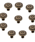Flower Shape Metal Pull Knob Set In Bronze Tone Cabinet And Drawer Handles 2.5 By 3.5 Cm Includes Screws 10 Pack Easy Grip