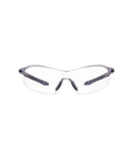 Front view of shooting safety glasses with anti fog lenses for range and hunt, ANSI Z87.1 Plus rated, clear lenses, rugged black and gray frames.