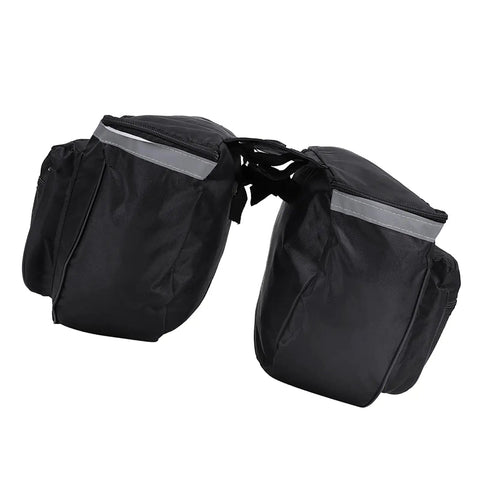 25L Bike Rack Bag For Rear Carrier Double Pannier Trunk Storage With Side Pockets, black, showing reflective strips and handles
