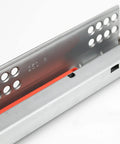 Heavy Duty Undermount Drawer Slides With Push To Open Design showcasing a close-up of silver steel rail with holes.