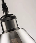 Close-up of Three Pack Industrial Glass Pendant Lights For Kitchen Island With Teardrop Chrome Mirror Finish Dope Edison Hanging Fixtures