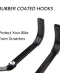 Rubber coated hooks of Dual Pack Ceiling Bike Hoists For Garage Storage, Heavy Duty Bicycle Lift With Safe Lock, Space Saving