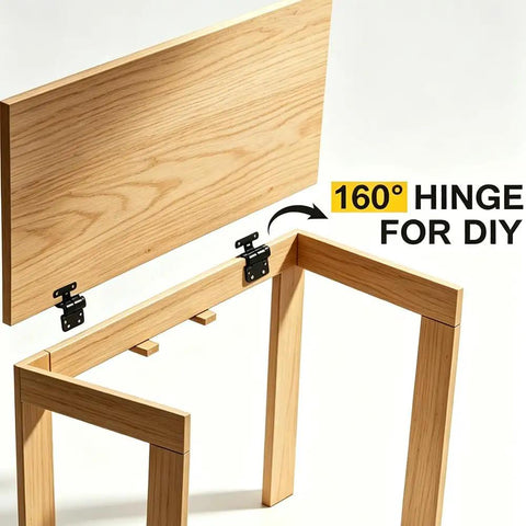 Eight Piece Set Of Five Knuckle Door Hinges For Three Quarter Inch Doors attached to wooden structure at 160 degree angle