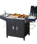 Outdoor Grill Cart With Sink And Built In Cold Drink Fridge, 304 Stainless Steel Prep Island On Wheels With Cabinet, Bottle Opener