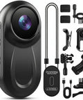 Ultra Compact 1080P Body Camera With 512GB Built In Storage Hands Free Vlogging 360 Degree Rotating Clip Magnetic Clip Wearable Action Cam For Travel And Motorcycle SD Card Not Included, shown with mounting accessories.