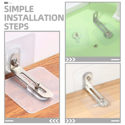 No Drill 10 Pack Furniture Wall Anchor Kit 6x6 Acrylic Stainless Steel Easy Install Anti Tip For TVs Shelves Cabinets And More Keeps Your Home Safe For Kids And Pets installed on wall and furniture