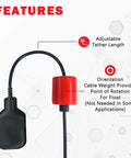 IP68 Waterproof Heavy Duty Vertical Float Switch With Counterweight For Septic Tanks Sewage Basins And Water Tanks Liquid Level Sensor With Automatic Water Supply And Drainage Control 13 Foot Cable 0 To 65 Celsius Temperature Range 4A, black float and red weight