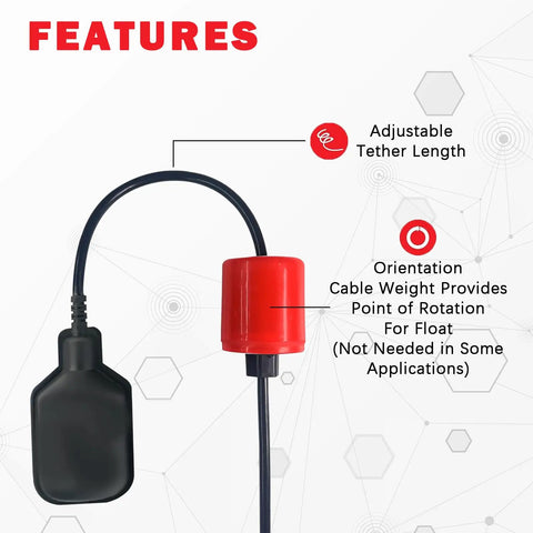 IP68 Waterproof Heavy Duty Vertical Float Switch With Counterweight For Septic Tanks Sewage Basins And Water Tanks Liquid Level Sensor With Automatic Water Supply And Drainage Control 13 Foot Cable 0 To 65 Celsius Temperature Range 4A, black float and red weight