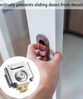 4 Pack Sliding Door Stop Pocket Door Stopper For Bi Passing Doors Keeps Doors From Slamming And Slipping Easy Install Durable Compact Track Stop For Home Or Office Use, installed view with metal and plastic stopper