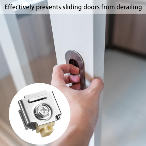 4 Pack Sliding Door Stop Pocket Door Stopper For Bi Passing Doors Keeps Doors From Slamming And Slipping Easy Install Durable Compact Track Stop For Home Or Office Use, installed view with metal and plastic stopper
