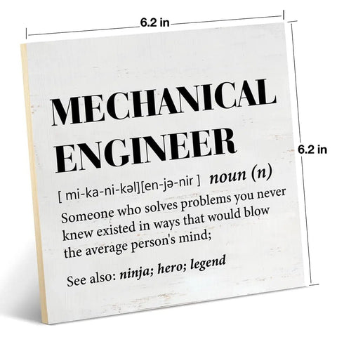 Mechanical Engineer Gift For Women And Men, Definition Wood Sign Plaque, Rustic Home Office Decor Keepsake, 6.2 By 6.2 Inches