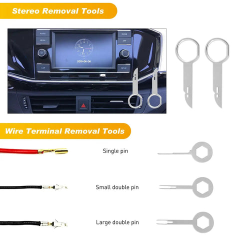 Straight Up 19 Piece Automotive Trim Removal Tool Set Featuring Hella Tough Nylon Panel Pry Bars, stereo removal tools with digital display.