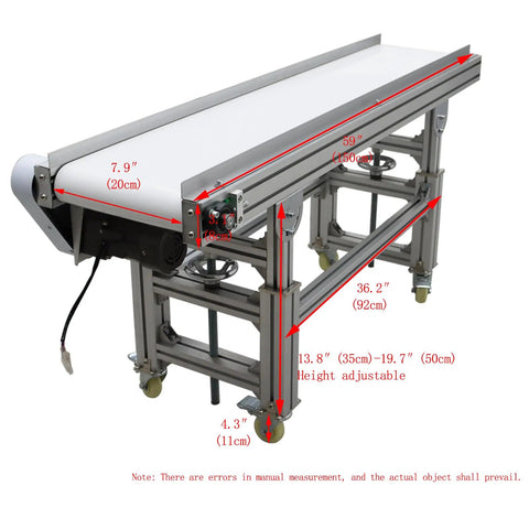 Electric PVC Belt Conveyor With Adjustable Speed, Dual Guardrails For Desktop Use, 59 Inch by 7.9 Inch, Industrial Transport Machine