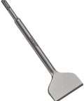 Firecore SDS Plus tile removal chisel, 3in wide x 10in long, alloy steel, cranked bent tip, angled side view