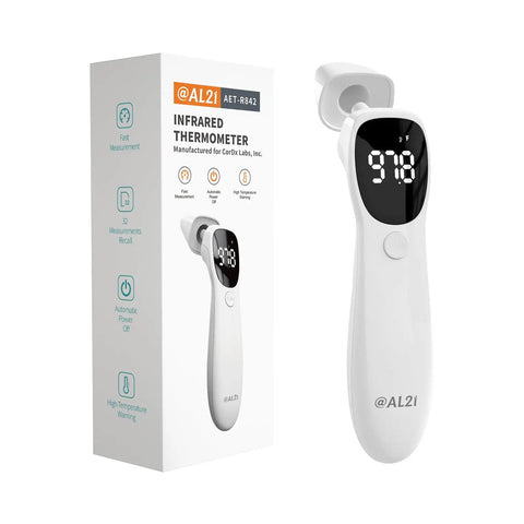 Dual Mode Infrared Thermometer No Contact Forehead And Ear For Adults Kids And Babies With Fever Alarm 1 Second Reading 32 Memory Recall Easy Switch Anytime, white handheld with box
