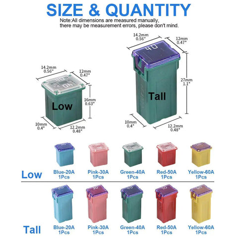 Heavy Duty 30 Piece Box Blade Fuse Kit Featuring Low And Tall Slick Profile Assortment sizes and colors displayed on white background.