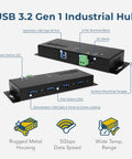 4 Port USB 3.2 Gen 1 Industrial Hub In Rugged Metal Case With Screw Lock Cable Option Beastly Fast 5Gbps Data Transfer diagram