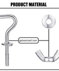 Heavy Duty Hammock Hardware Kit Eight Piece Set With Four Umbrella Screw Knobs And Four Hooks For Hammock Stands And Swing Chairs, made of galvanized iron, showing material details.