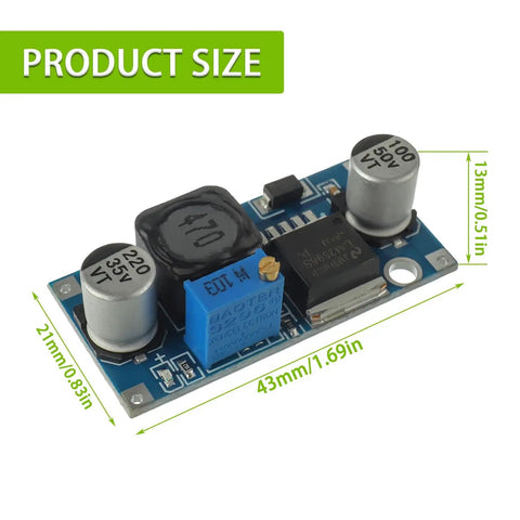 Adjustable Buck Converter Module 3A DC to DC Step Down From 3.2V to 35V to 1.25V to 30V with solid capacitors and indicator LED