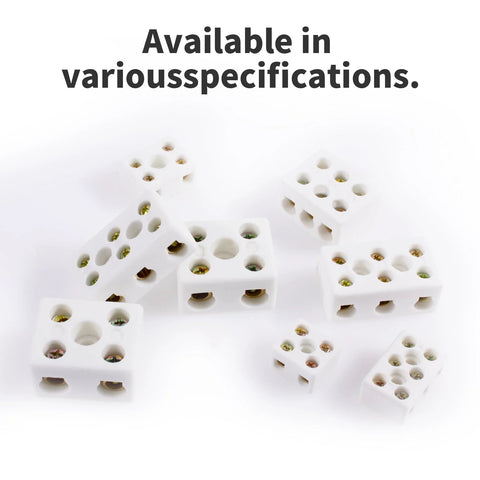 White ceramic terminal blocks, 2-way 5-hole, 3mm openings, porcelain electrical connectors (10 pcs)