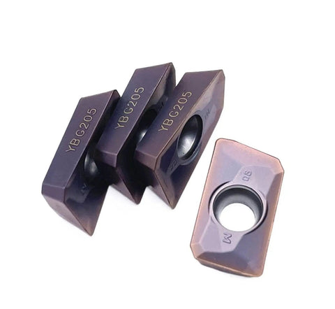 Grab These 10 Piece APMT160408 YBG205 Indexable Carbide Lathe Tools That Rock On Steel And Stainless For Serious Machining Action close-up of YBG205 inserts.