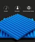 Top Shelf 20 Piece Grey Sound Proof Foam Panels For Professional Home Recording Studio Acoustic Treatment High Density Flame Retardant Wedge Tiles Quick Setup Vibe Shaper stacked blue wedges with ridged surfaces for sound treatment.
