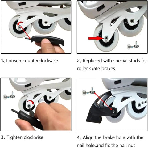 Instructions for installing Roller Skate Stoppers 2 Pack Durable Inline Brake Pads For Kids And Adults Easy To Install Replacement Brakes For Rollerblades Fits 6 Millimeter Axle And 0.98 Inch Stopper Base White Powder.