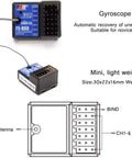 GT5 2.4GHz 6 Channel RC Transmitter With BS6 Receiver for cars and boats, showing mini gyroscope and antenna details.