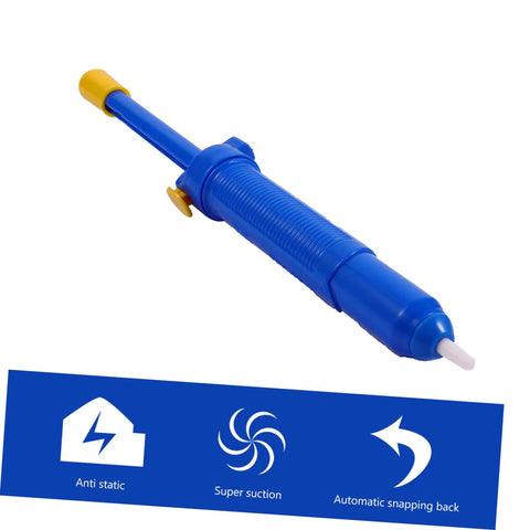 Blue Desoldering Pump Solder Sucker For PCB Repair And Solder Removal Tool DIY Friendly Easy Grip with anti-static feature.
