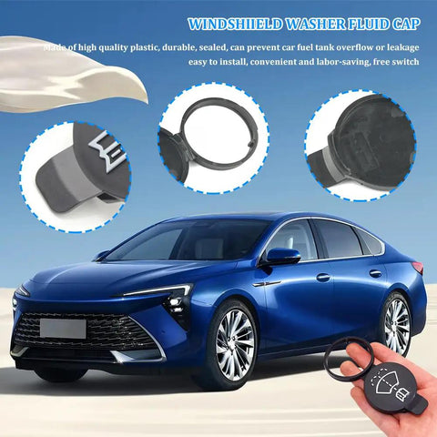 Windshield Washer Fluid Reservoir Cap Replacement For Chevy GMC Buick Cadillac beside blue car