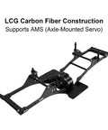 Low Center Gravity Carbon Fiber Chassis Kit with Center Transmission for 1 to 10 RC Crawlers, front view of carbon fiber frame.