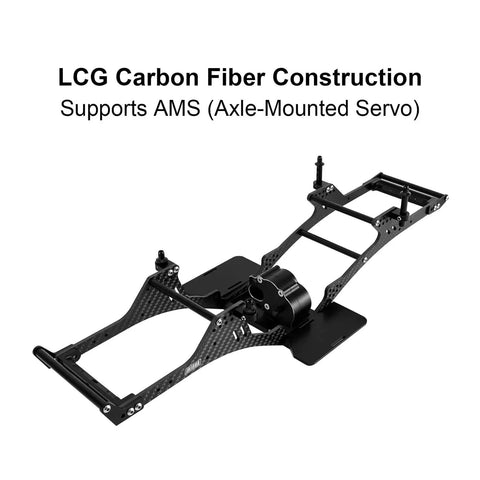 Low Center Gravity Carbon Fiber Chassis Kit with Center Transmission for 1 to 10 RC Crawlers, front view of carbon fiber frame.