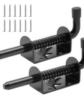 Rock Solid Spring Loaded Gate Latch Pin Pair Premium Stainless Steel Barrel Bolt Door Hardware with screws, 5 in length, secure outdoor sheds.