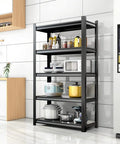 Five Tier Heavy Duty Metal Shelving Rack With Adjustable Layers For Garage And Basement Storage Holds Two Thousand Pounds, displayed in kitchen.