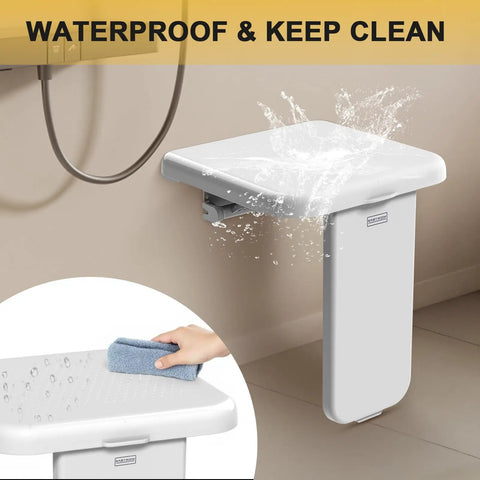Folding Shower Chair Wall Mounted Fold Down Bath Seat With 440 Lb Capacity Sturdy Shower Bench For Elderly Disabled And Pregnant Women Space Saving Safe Bathroom Seating showing waterproof design and easy cleaning