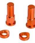 Orange anodized KTM rim lock bolts with washers set, front view (2 bolts, 2 washers)