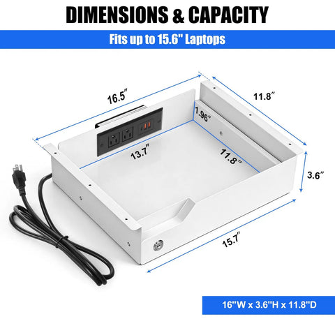 Kick Desk Chaos To The Curb With This Sleek Undermount Drawer Locker Offering Smooth Ball Bearing Slides Secure Locking Tray And Built In Power Hub To Charge All Gear While Keeping Workspaces Legit Tidy with dimensions 16"W x 3.6"H x 11.8"D.
