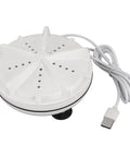 Ultra Compact Portable Mini Washer For Travel And Small Places Leverages Dual Spin Action with USB cord and white design for easy cleaning.