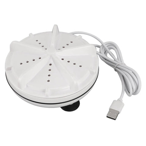 Ultra Compact Portable Mini Washer For Travel And Small Places Leverages Dual Spin Action with USB cord and white design for easy cleaning.