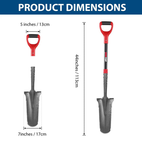 Heavy Duty Drain Spade With Narrow Serrated Blade For Cutting Roots And Digging, 44 Inch Garden Shovel, size dimensions