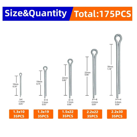Beefy Stainless Steel Cotter Pin Set Kit With 525 700 875 Pieces M1 M2 M3 M4 T Shape Split Pins Pro Grade Heavy Duty Assortment size chart