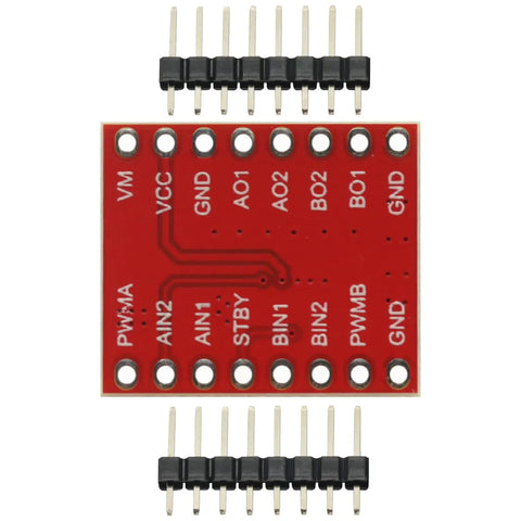 Three Pack Dual DC Motor Driver Module with 1.2A Continuous and 3.2A Peak Output front view showing pin layouts