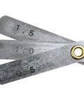 Hardcore 18 Volt Cordless Straight Shear No Sweat Metal Cutting Rock Solid Power For Steel And Duct Seam Quick Precision Trimming One Hand Soft Grip Built Tough For Pros metal gauge tool measuring 0.5, 1.0, and 1.5 thicknesses