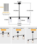 Diagram of Three Light Modern Kitchen Island Pendant Light With Glass Shades Slick Black Metal Finish Rustic Farmhouse Chandelier sizes and adjustments.